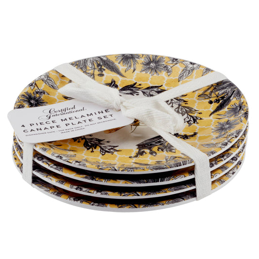 French Bees Heavy Weight Melamine Canape Plate 6in Set 4