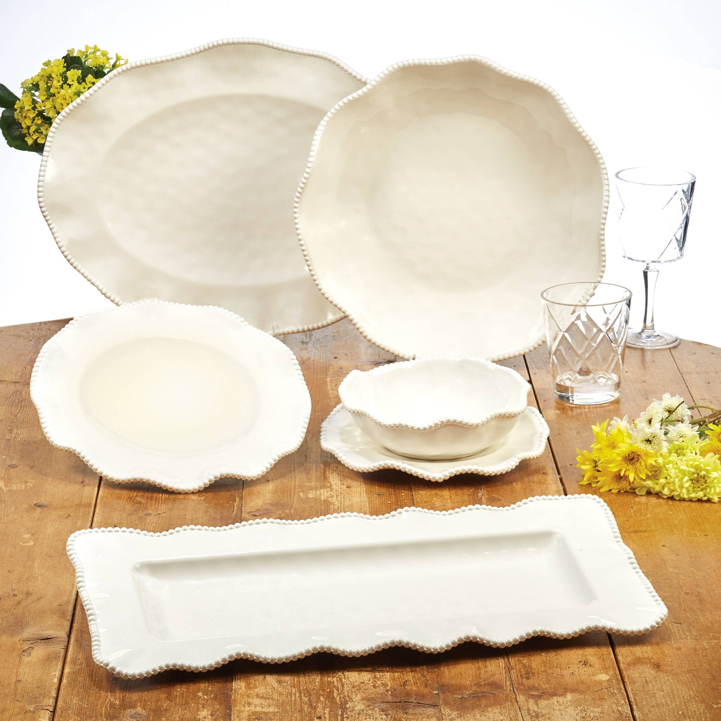 Perlette Cream Melamine Rectangular Platter 19 in x 9 in