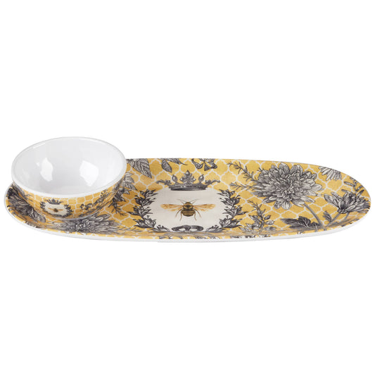 French Bees Heavy Weight Melamine Oval Tray w  Dip Bowl