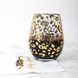 Stemless Wine Glass - Gold Leopard