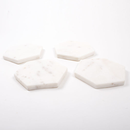 4pc Scalloped Coaster Set - Marble - White