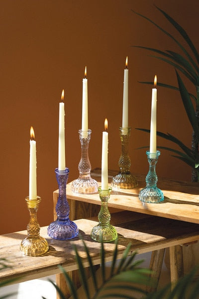 Set Of Six Glass Taper Candle Holders