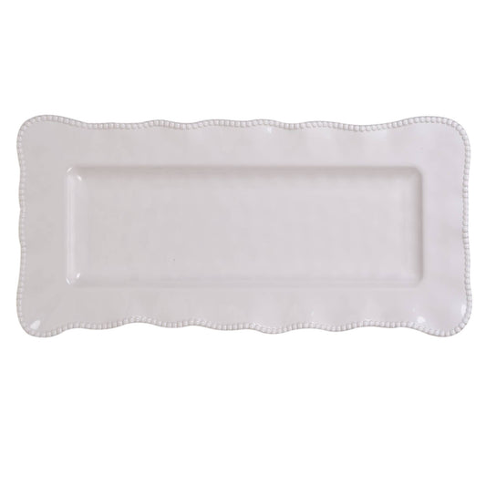 Perlette Cream Melamine Rectangular Platter 19 in  x 9 in