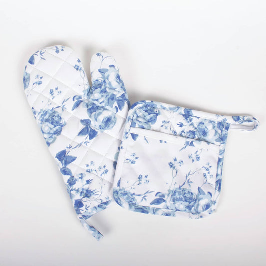 2pc Oven Mitt Set - Blue Rose